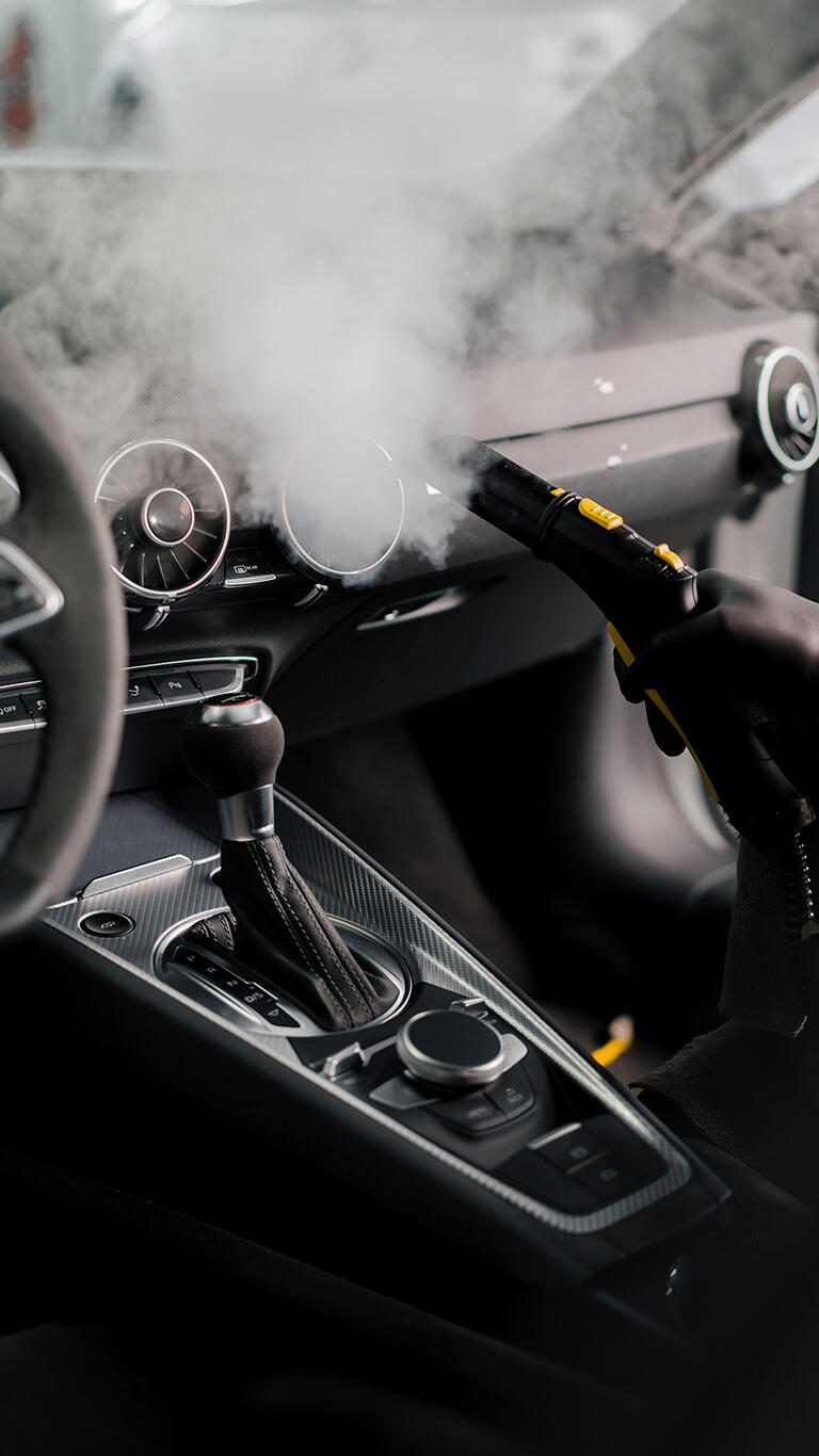 At Detailing Interior service Audi car getting interior steam treatment by AT detailing